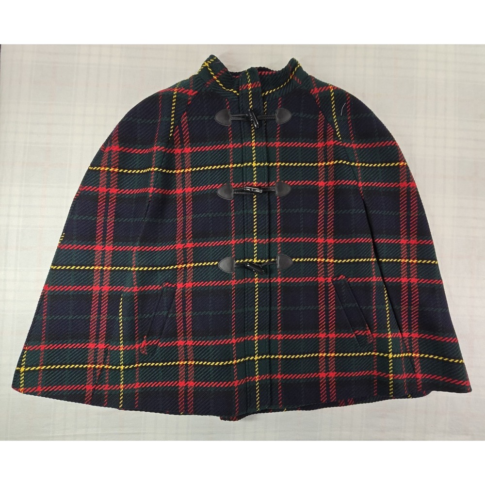 Talbot's Plaid Wool Blend Thick Cape Cloak Faux Leather Toggle Closure 3X NWT
